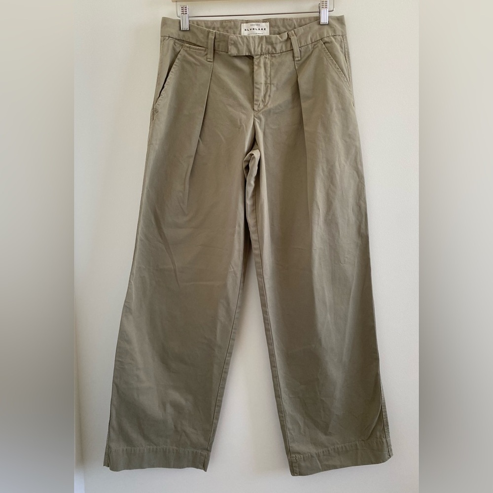 SLVRLAKE Lola Cotton Wide Leg Pleated Pant Size 27 In Smokey Aloe - Picture 3 of 12